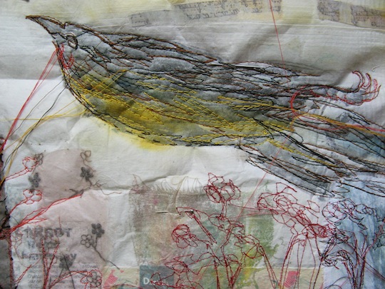 Wattle Bird in progress 2 Finding inspiration for textile art by Cas Holmes