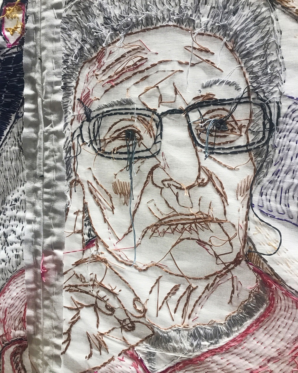 Ewa Cieniak, Panorama of a Small Town (detail), 2021. 1m x 21.6m (39" x 71ft). Embroidery on canvas. Linen, cotton thread.