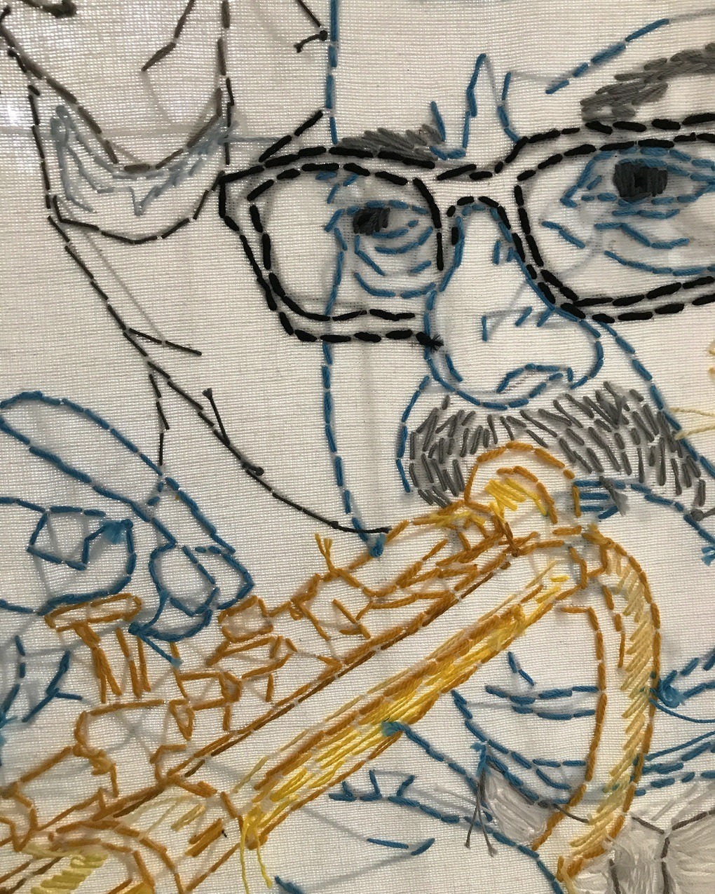 Ewa Cieniak, Panorama of a Small Town (detail), 2021. 1m x 21.6m (39" x 71ft). Embroidery on canvas. Linen, cotton thread.