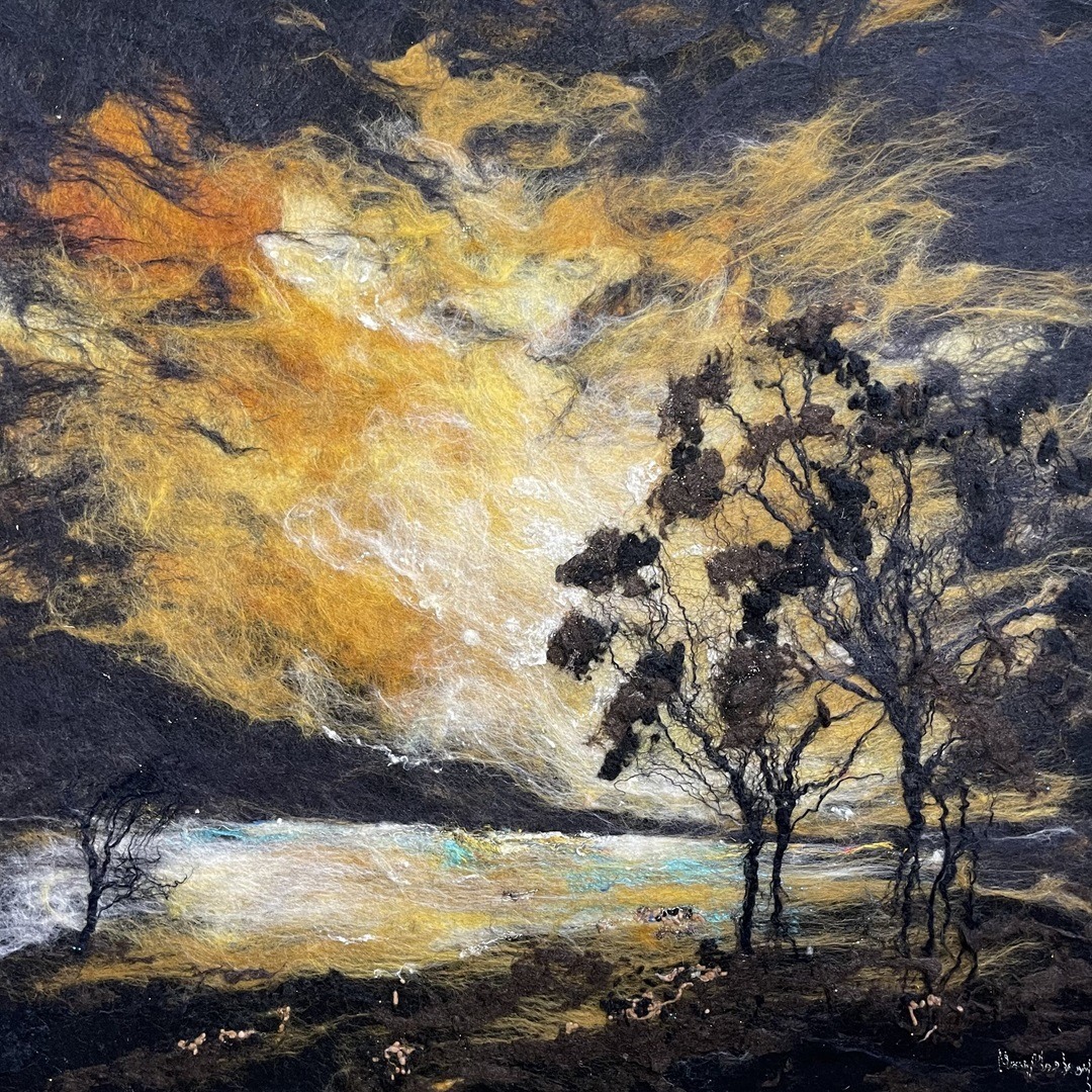 Moy Mackay, The Gloaming, 2023. 75cm x 69cm (30" x 27"). Felt, stitch. Merino fibres, thread.