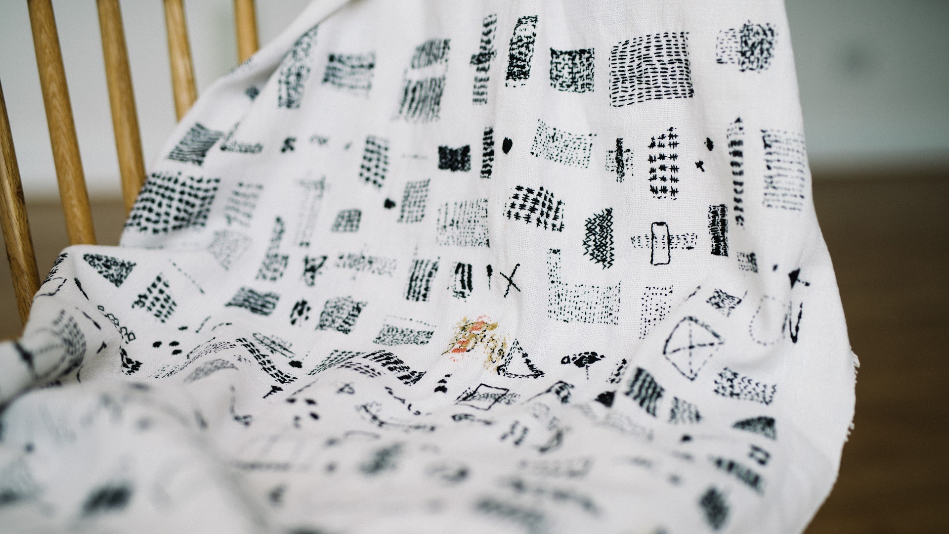 Kate Whitehead, Father, 365 Days (detail) – Honesty is the Best Policy Series, 2019. 19cm x 85cm (7½" x 33½"). Vintage French curtain, salvaged black, pink and gold silk thread. Hand embroidery. Photo: Sarah Mason Photography.