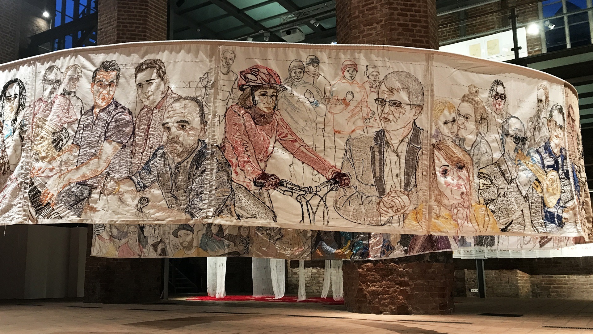 Ewa Cieniak, Panorama of a Small Town, 2021. 1m x 21.6m (39" x 71ft). Embroidery on canvas. Linen, cotton thread.