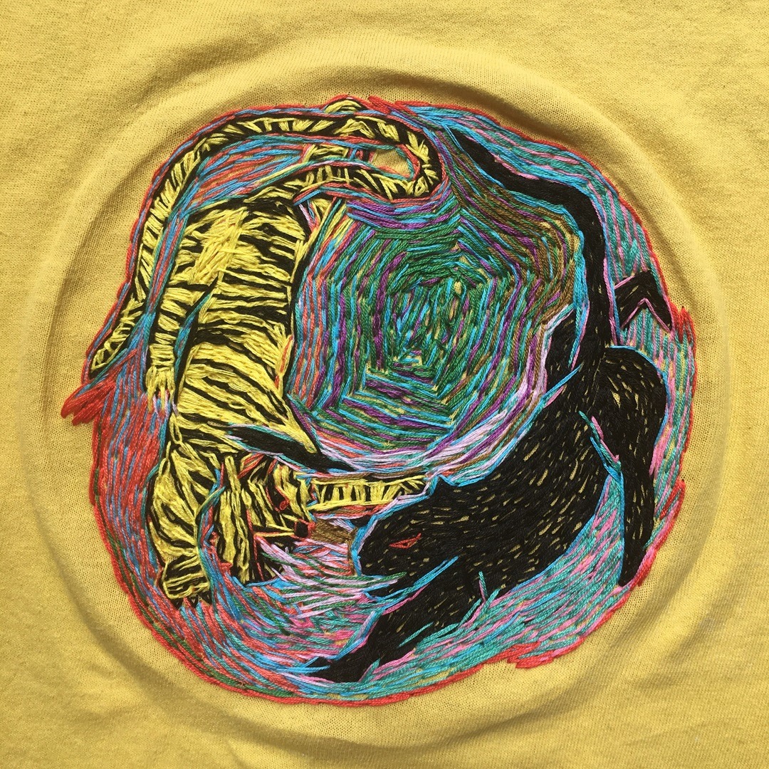 Nicole Chui, With Not Against, 2020. 15cm x 15cm (6" x 6"). Hand embroidery. Cotton embroidery thread, jersey cotton fabric.