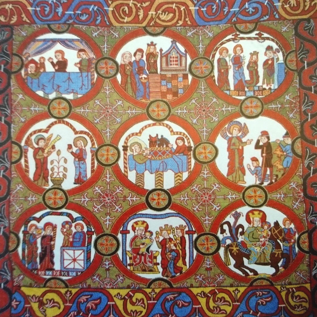 Tanya Bentham, Reykjahlid Antependium, 2008. 105cm x 105cm (41½" x 41½"). Laying, couching. Wool, opus faces.