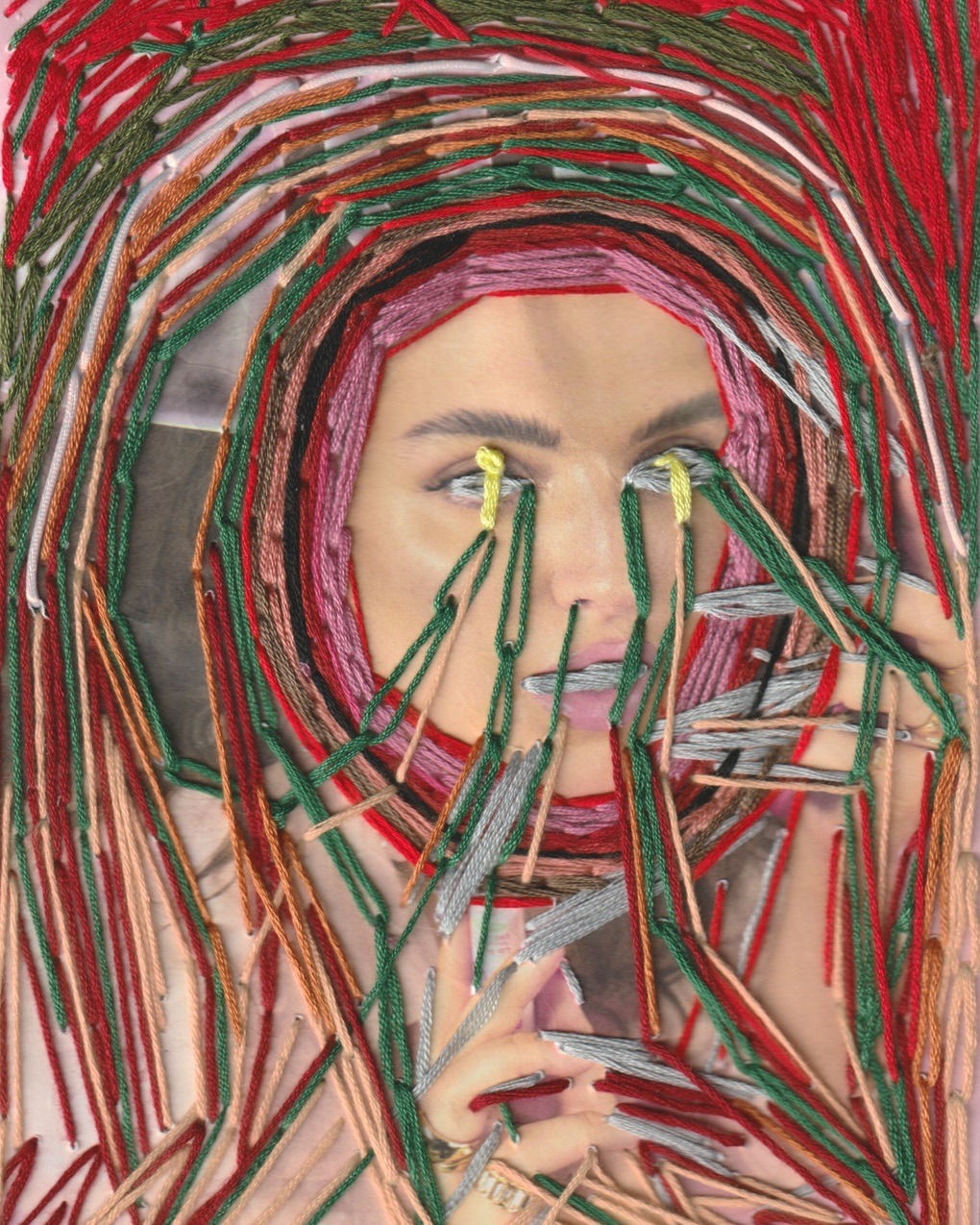 Nicole Chui, Rage Reborn, 2023. 15cm x 20cm (6" x 8"). Hand embroidery. Six strand cotton embroidery thread, paper.