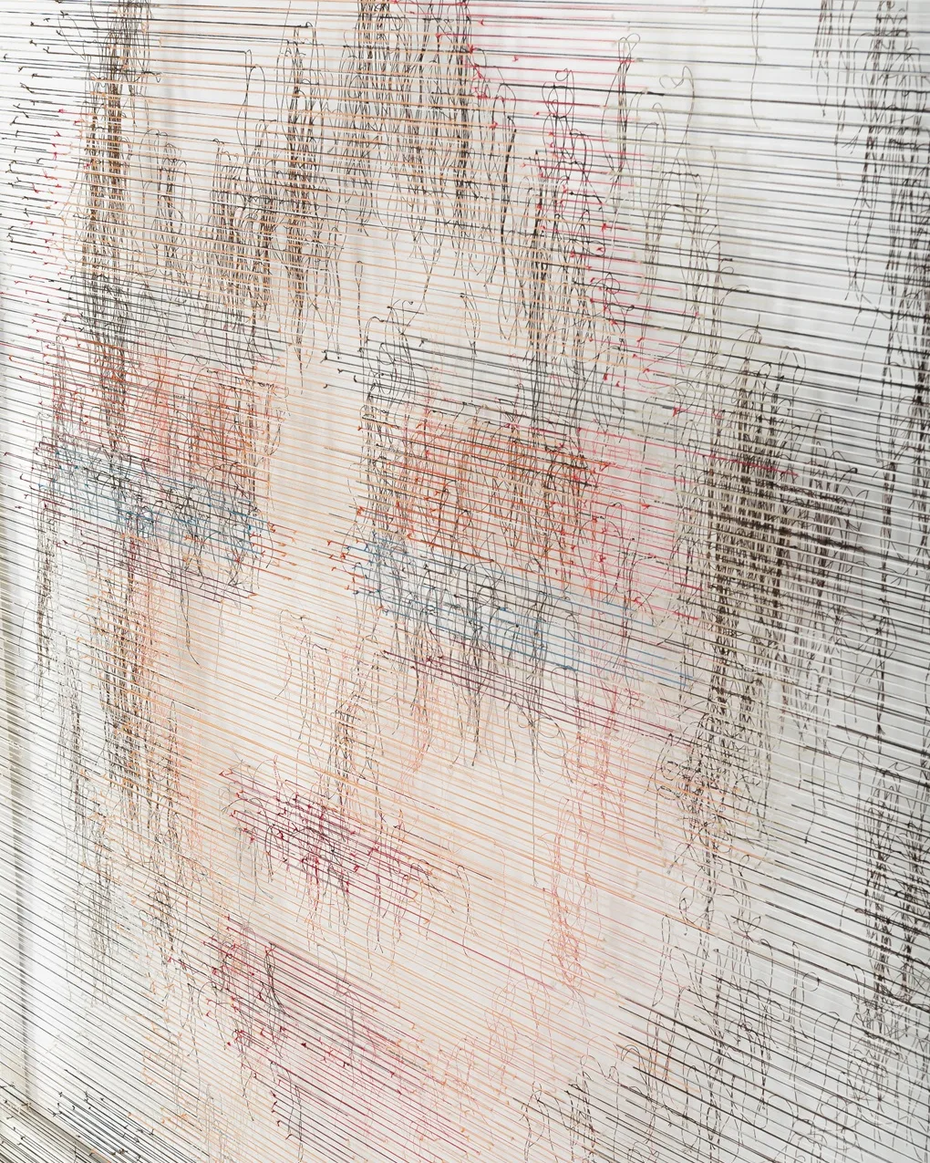 Pamela Campagna, the BIG KNOTTHING_04 before (detail), 2017. 150cm x 150cm. Partition of polyester threads on wooden frame. 