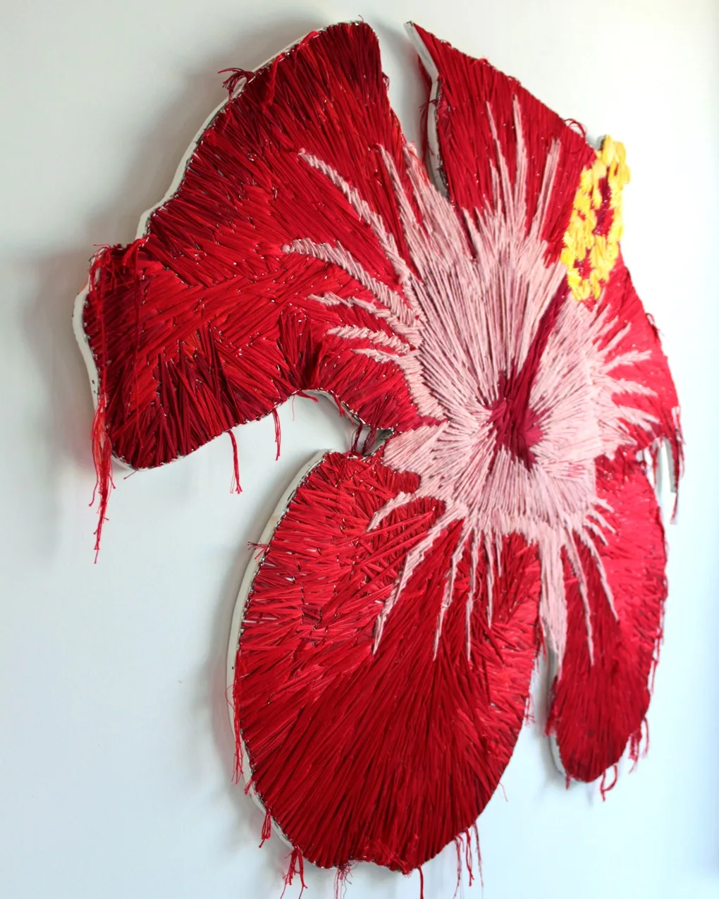 Pamela Campagna, MACROembroidery_01, 2018. 110cm x 125cm (43" x 49"). Brutal embroidery on wood. Various threads.