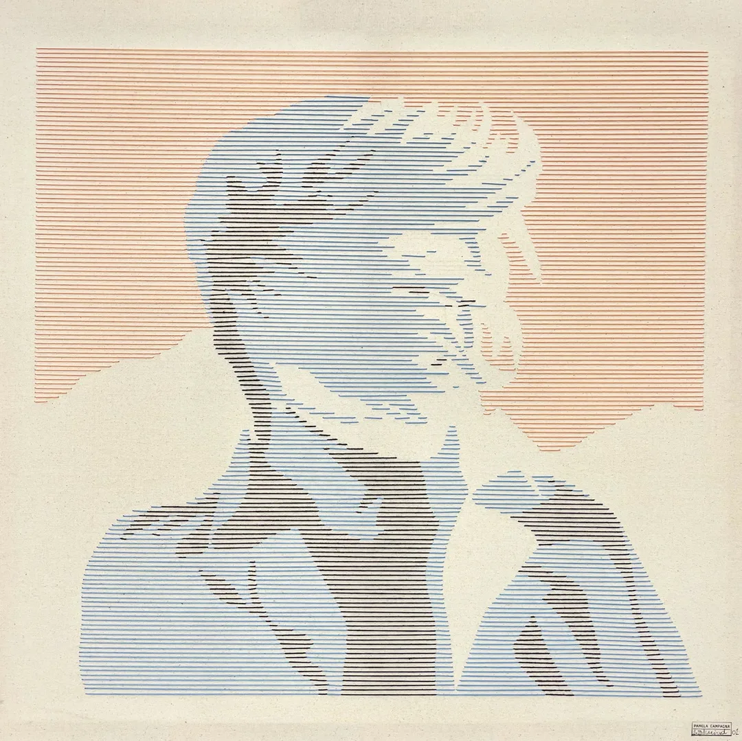 Pamela Campagna, w i n d 01, 2023. 100cm x 100cm (39" x 39"). Partition of cotton threads on canvas. 
