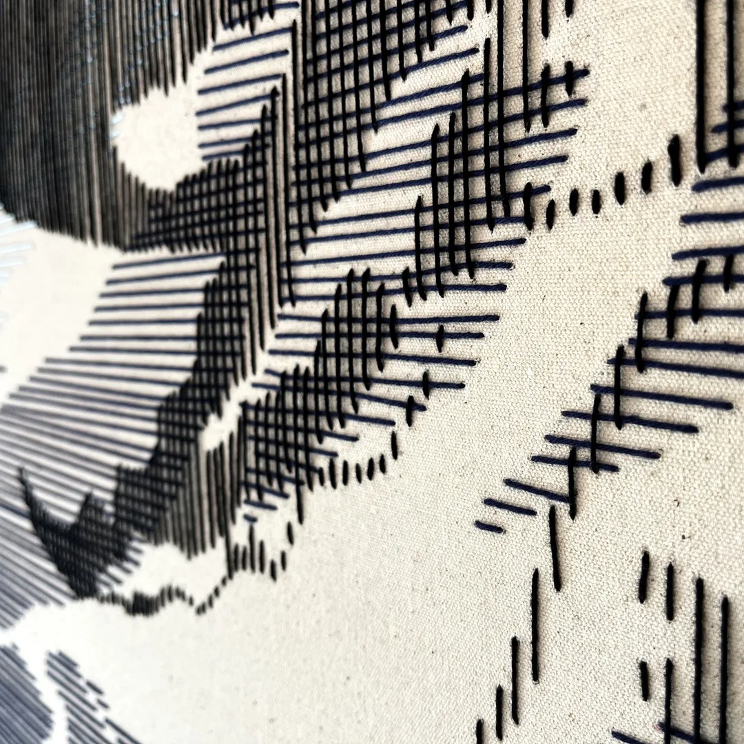 Pamela Campagna, MIRAGE 05_ the big mother (detail), 2024. 160cm x 74cm (63" x 29"). Partition of cotton threads on canvas.