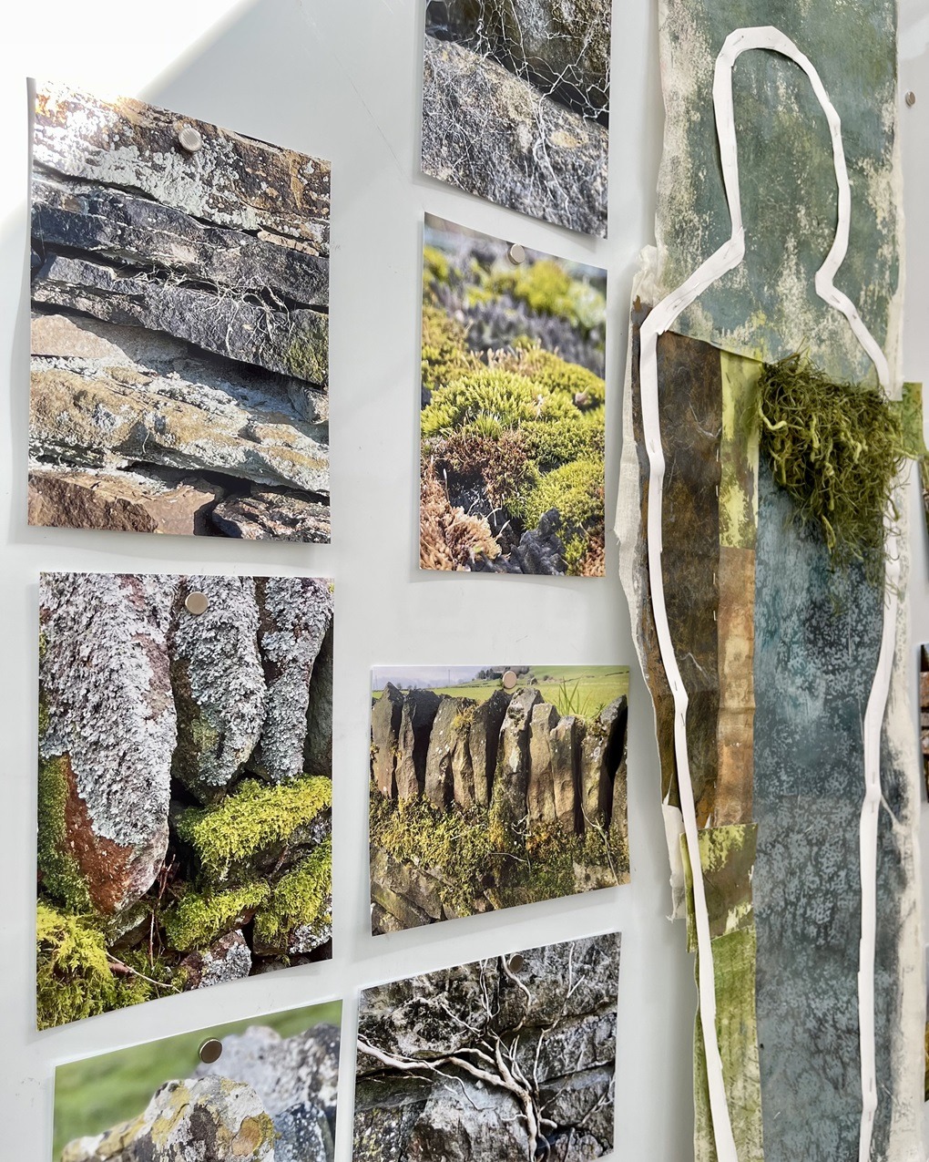 Rachael Singleton, Song of the Stone Wall working wall during an art residency, 2023.