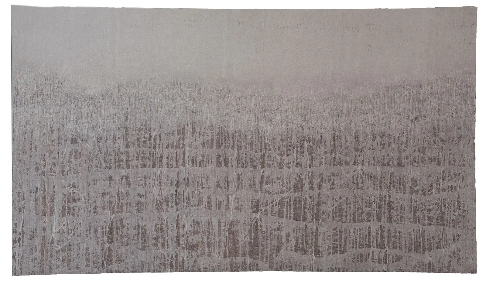 Claire Benn: HaCI, 2019, 143 x 83cm, linen, earth pigment, acrylic medium, cotton thread.  Mono printing, painting, hand stitch, Photograph credit: Katie Vandyke