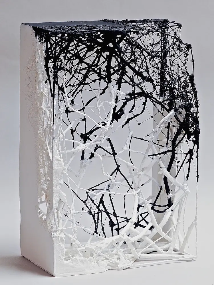 Atsuko Chirikjian, Incomplete, 2014,10"x7"x4",twig, wire, net, paper.