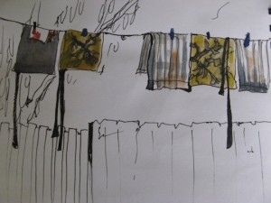 A sketch of a washing line by textile artist Cas Holmes