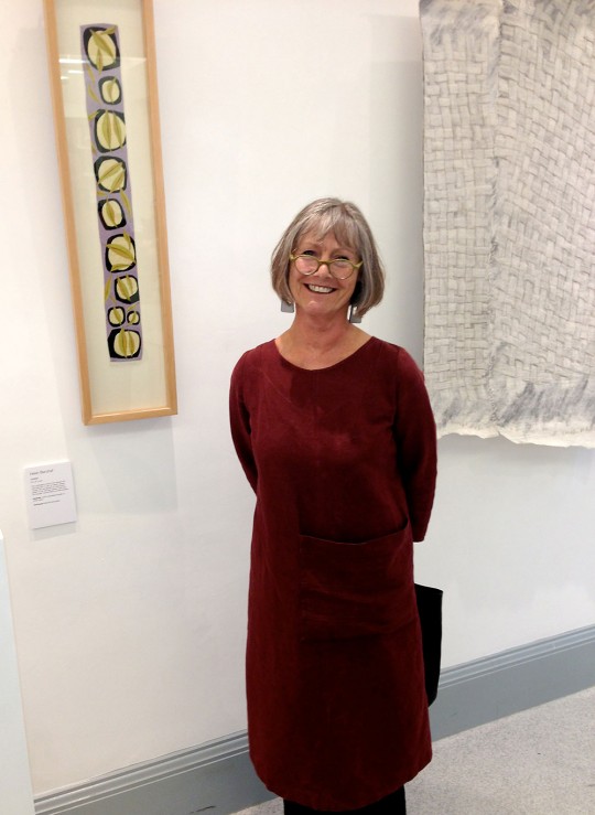 Renowned and respected textile artist Helen Banzhaf at the private view of Small Talk at Goldsmiths College