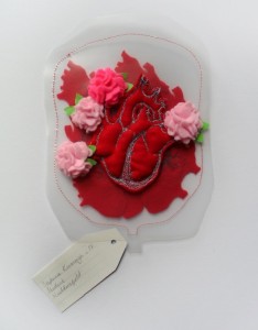 A textile blood bag created by Stephanie from Huddersfield