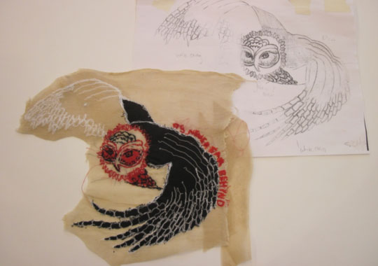 A piece of art created with embroidery techniques in a textile art workshop