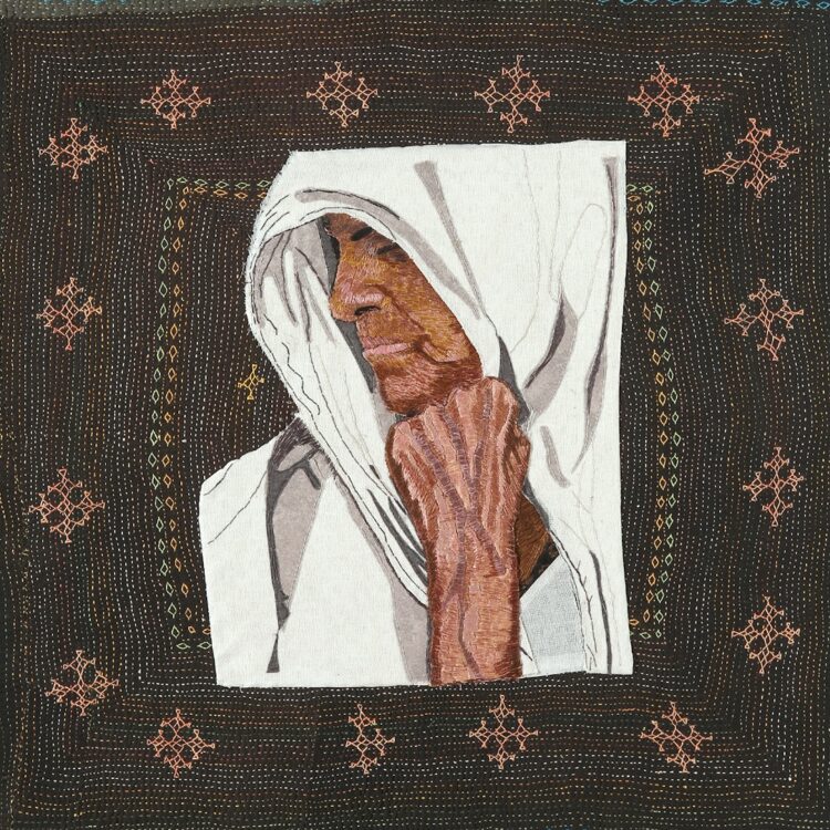 Aran Illingworth, Remember Me, 2021. 61cm x 64cm (24” x 25”). Appliqué and hand stitch. Fabric. Photo: Kevin Mead.