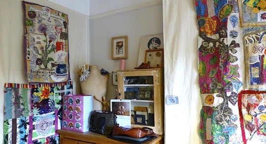 A studio installation of textiles