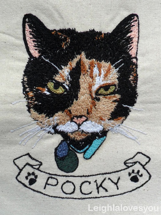 Contemporary illustrative embroidery on calico by Leigh Bowser