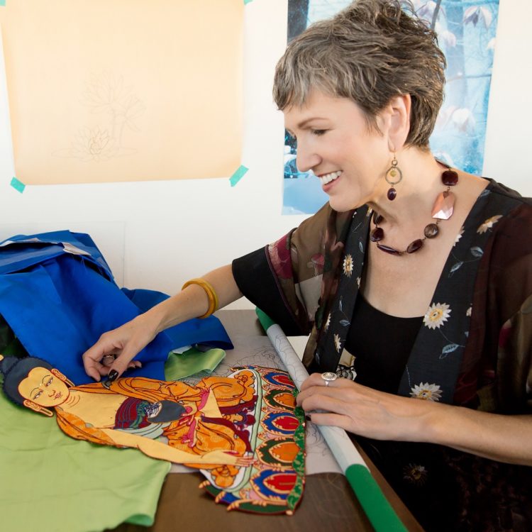 Leslie Rinchen-Wongmo working in her studio