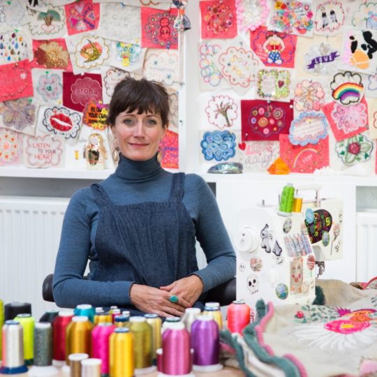 Louise Gardiner working in her studio