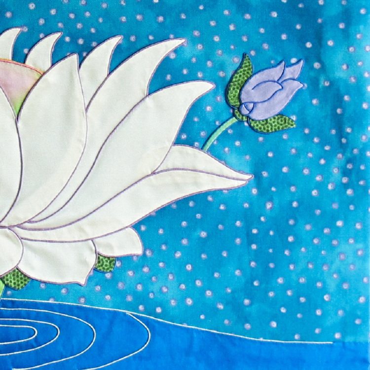 Leslie Rinchen-Wongmo, Marlena's Lotus (detail), 2017. 53cm x 66cm (21" x 26"). Tibetan appliqué. Silk, horsehair, cotton.