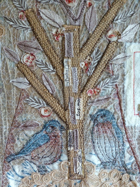 ‘Bird Tree – Waistcoat’, Anne Kelly, mixed media textile (detail)