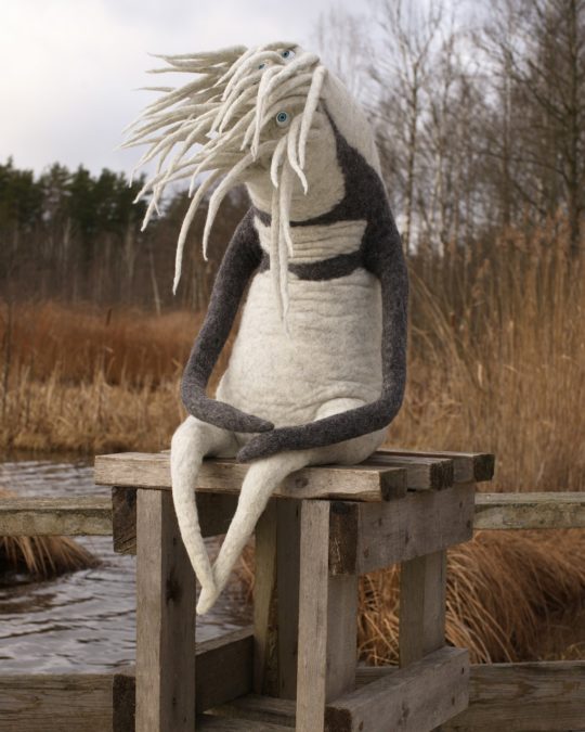 Ksenia Shinkovskaya, Lakhudra, 2020. 60cm (24"). Wet felting. Wool, glass eyes.