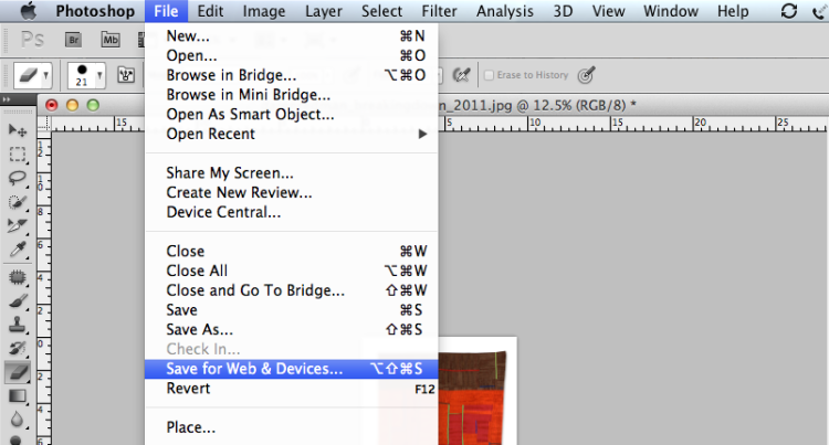 Saving the image of your artwork for web in Photoshop