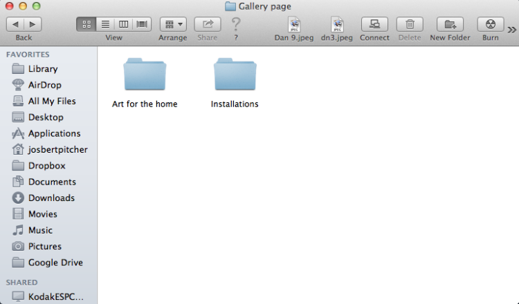 The gallery page of your artist site may need more than one folder if you are dividing your art into fields of work