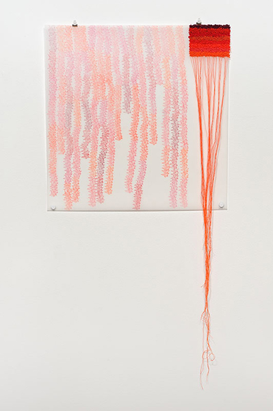 Lisa Solomon - Senbazuru [red], 2013, colored pencil and embroidery on Duralar, 14 3/4" x 14 3/4" [paper size]