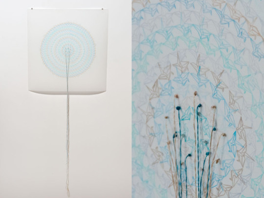 Lisa Solomon - Senbazaru [blue], 2013, colored pencil and embroidery on Duralar, 27" x 27" [paper size]