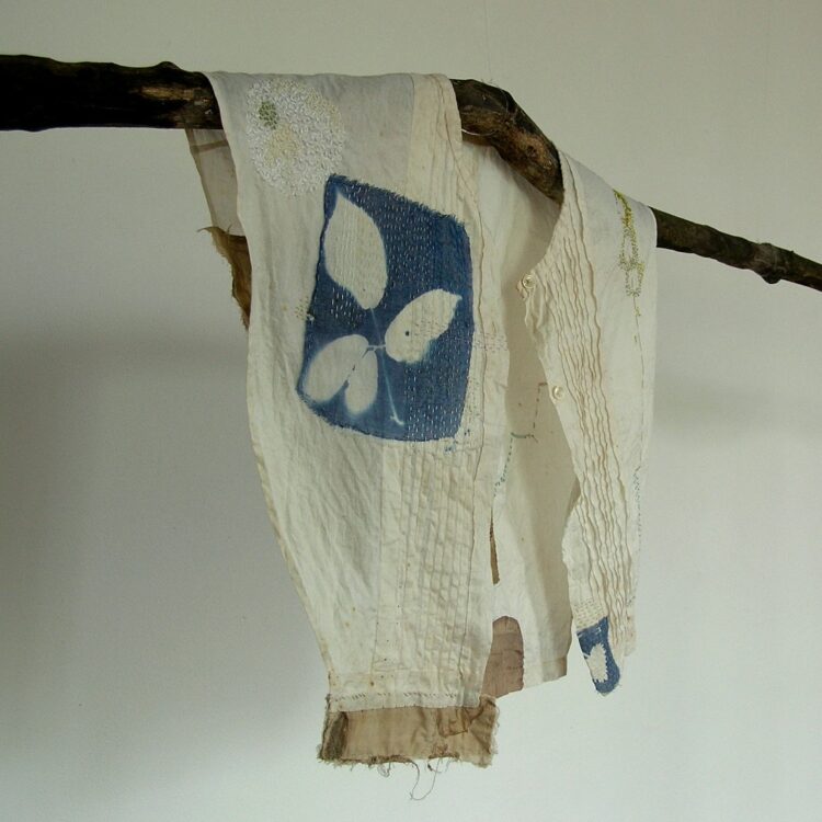 Hannah Lamb, In Search of Green (detail), 2013. Installation, dimensions vary. Cyanotype and hand embroidery. Cotton and silk.