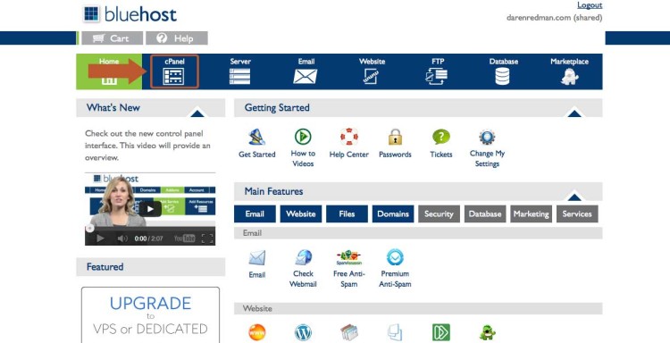 Go to your Bluehost Control Panel to find where to install WordPress