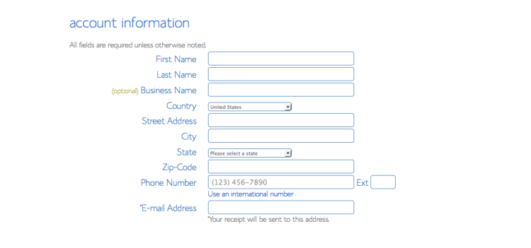 Complete your personal details before registering and paying for your domain name