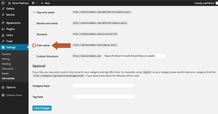 Display the post name to optimise the site for search engine