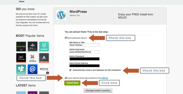 Complete the requested details which will be used when your log in to WordPress