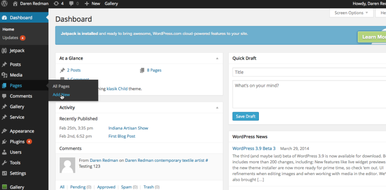 Add a new page in WordPress