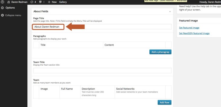 Enter a page title for the About page of the website to showcase your visual art