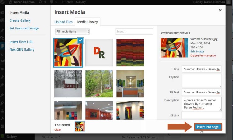 Select the image from your media library in WordPress