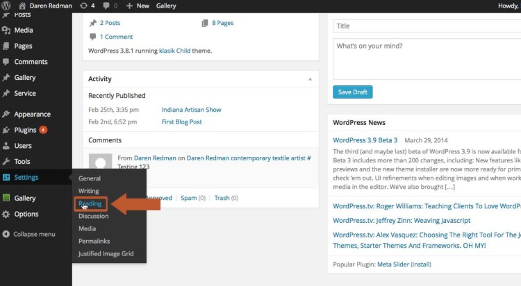 Setting your home page in WordPress
