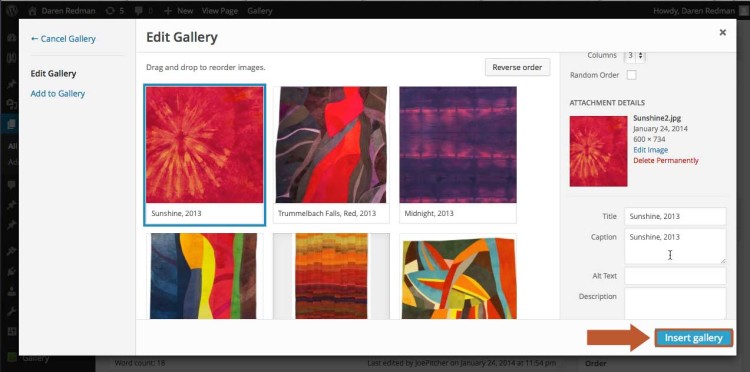 Insert the gallery into the page in WordPress