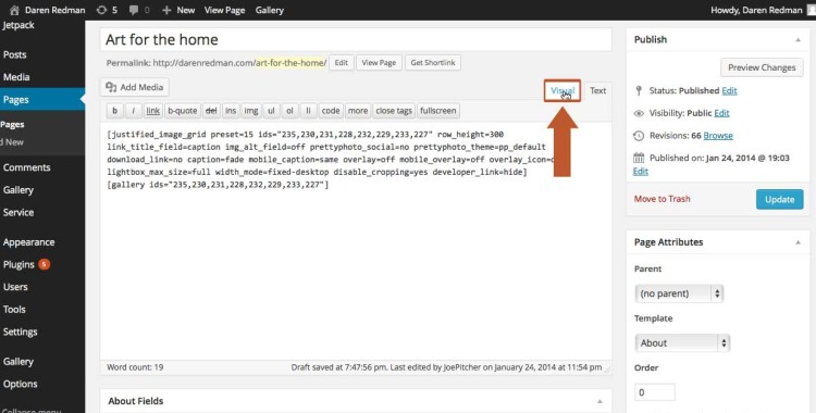 Switch bakc to visual editor in WordPress
