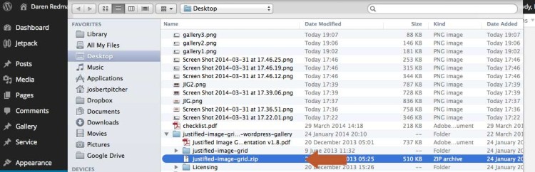 Select 'Justified Image Grid' zip file to create you WordPress gallery pages