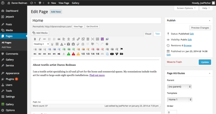 Add some text to the home page of your artist website