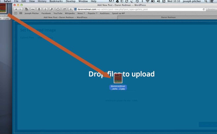 Drag and drop the JPEG file into the WordPress media uploader