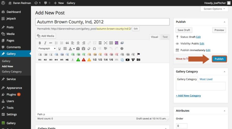 Click 'Publish' to send the gallery to your live WordPress site