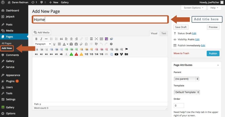 Add a new page in WordPress