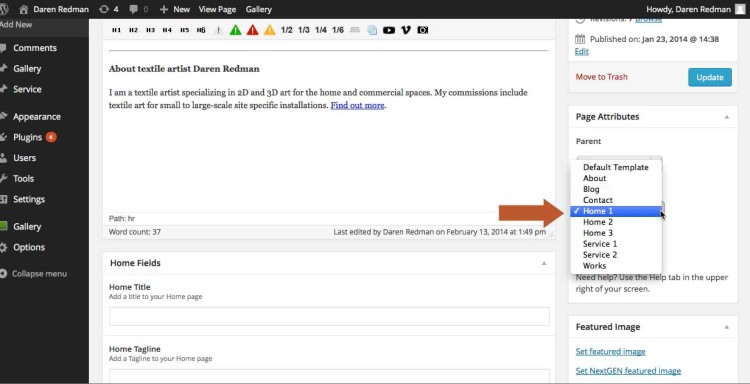 Choose the Home 1 template from the dropdown menu (Klasik Theme)