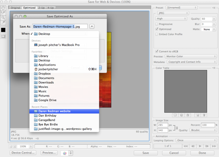 Choose where to save the jpeg file 